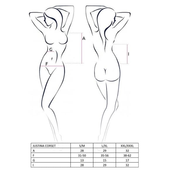 Корсет с открытой грудью Passion JUSTINA CORSET XXL/XXXL, black, трусики, шнуровка, полупрозрачный