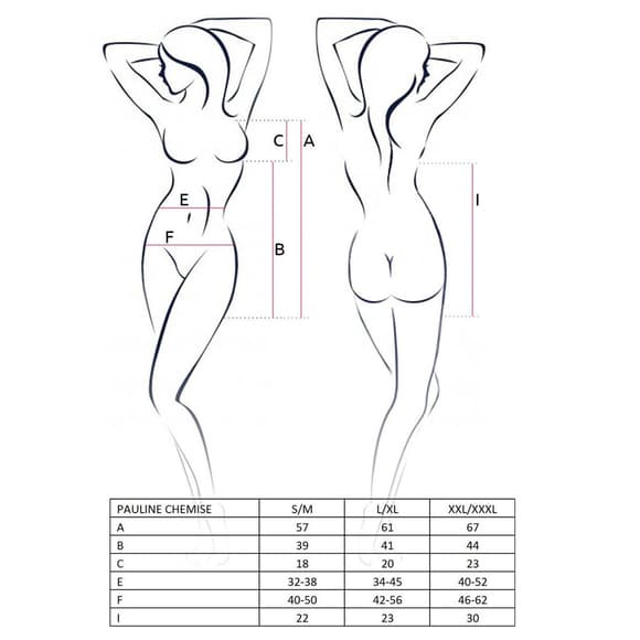 Сорочка приталенная с пажами PAULINE CHEMISE black S/M - Passion, трусики