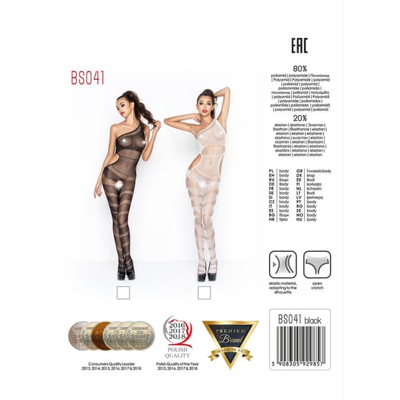 Бодістокінг Passion BS041 black, комбінезон, лямки на одне плече