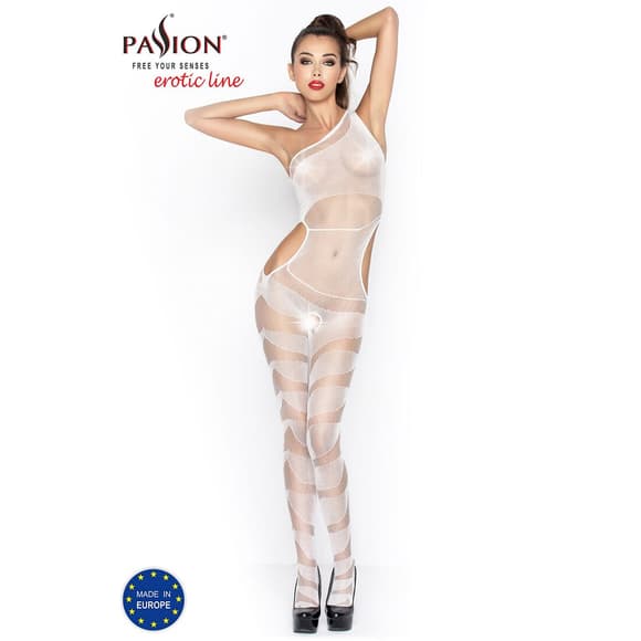 Бодістокінг Passion BS041 white, комбінезон, лямки на одне плече