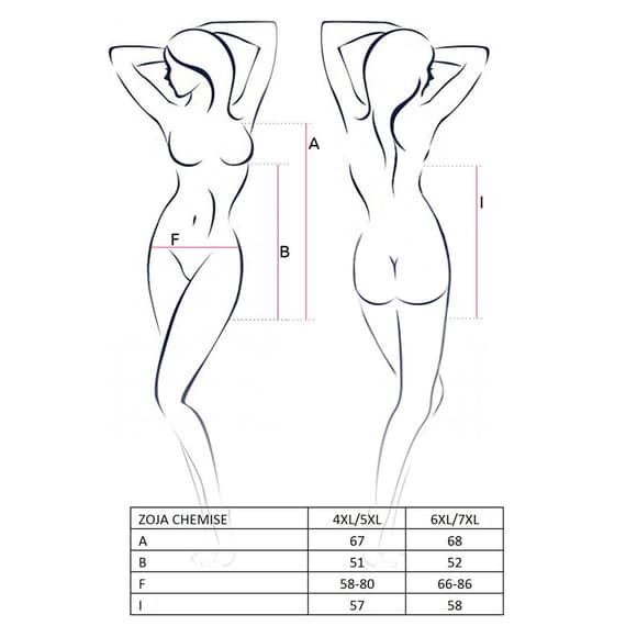 (SALE) Сорочка приталенная с чашечками ZOJA CHEMISE black 4XL/5XL - Passion, трусики