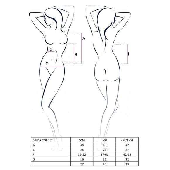 Корсет с пажами BRIDA CORSET black S/M - Passion Exclusive, трусики, шнуровка