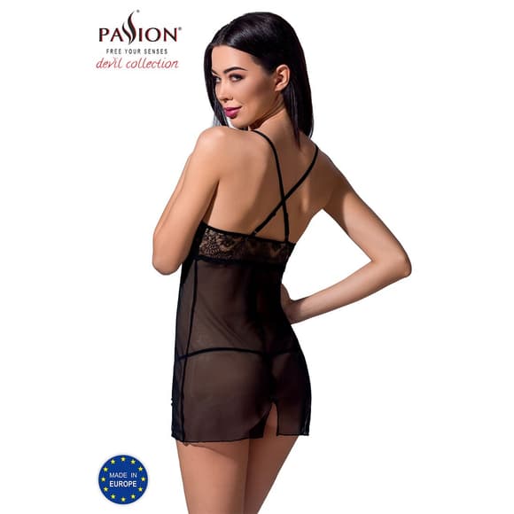 Прозрачная сорочка приталенная Passion QUENTRIS CHEMISE XXL/XXXL, black, трусики