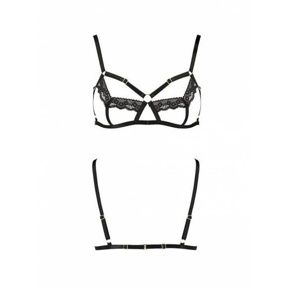 Бюстгальтер-стрепы с кружевом Passion Exclusive SOLON BRA S/M, black