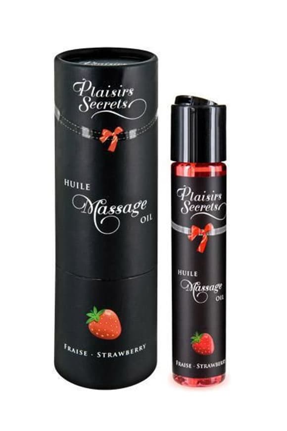 Массажное масло Plaisirs Secrets Strawberry (59 мл) с афродизиаками, съедобное, подарочная упаковка