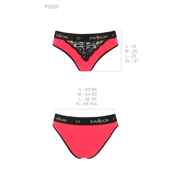 Трусики с широкой резинкой и кружевом Passion PS001 PANTIES XL, red-black