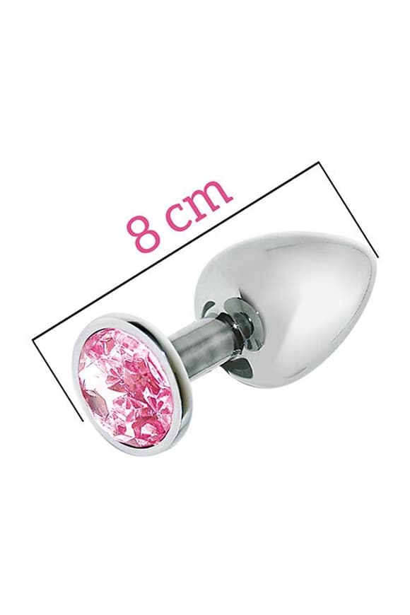 Металева анальна пробка з рожевим кристалом MAI Attraction Toys №73, довжина 8 см, діаметр 3 см
