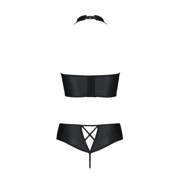 Комплект из экокожи Passion NANACY BIKINI 4XL/5XL black, бра и трусики с имитацией шнуровки