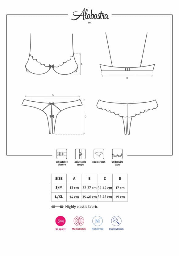 Эротический комплект с бюстгальтером-получашкой Obsessive Alabastra L/XL, белый, трусики с доступом