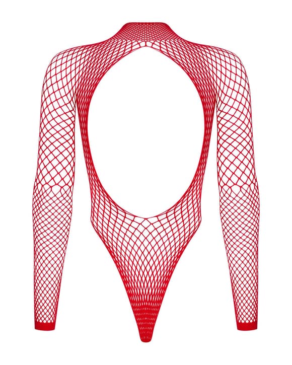 Сітчастий бодістокінг із довгим рукавом Obsessive B126 teddy red XL/XXL, червоний
