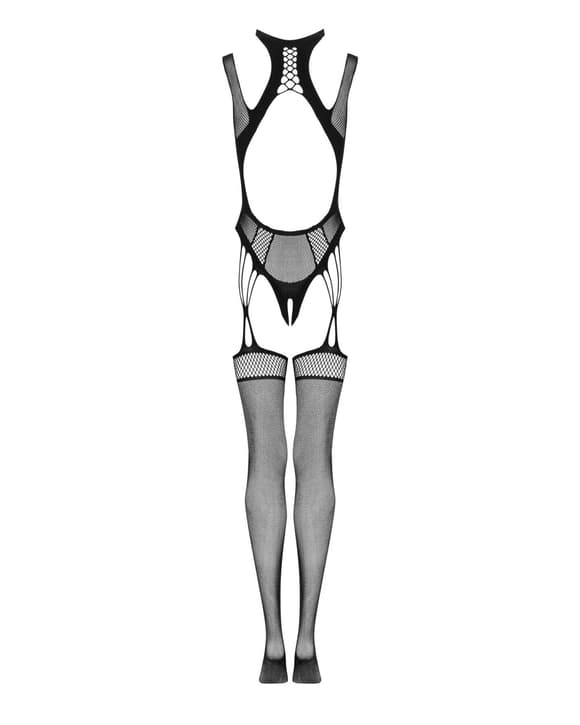 (SALE) Ажурний бодістокінг з отворами Obsessive Bodystocking G327 black S/M/L, чорний, комбінезон, з доступ