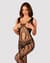 Сетчатый бодистокинг с вырезами и рисунком Obsessive Bodystocking G328 S/M/L, черный, комбинезон
