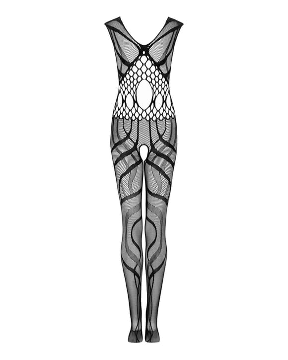 Сетчатый бодистокинг с вырезами и рисунком Obsessive Bodystocking G328 S/M/L, черный, комбинезон