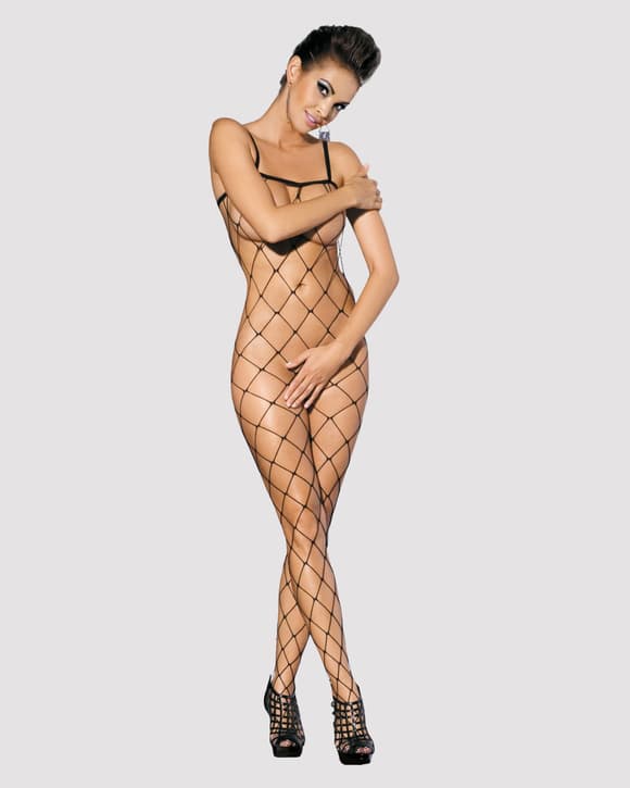 Бодістокінг з великим вічком і відкритими грудьми Obsessive Bodystocking N102 S/M/L, чорний