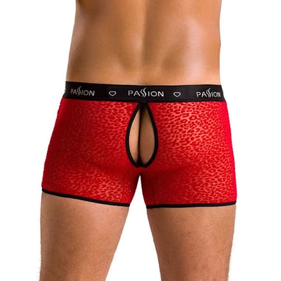Мужские прозрачные боксеры Passion 046 SHORT PARKER XXL/XXXL Red, сетка, под леопард