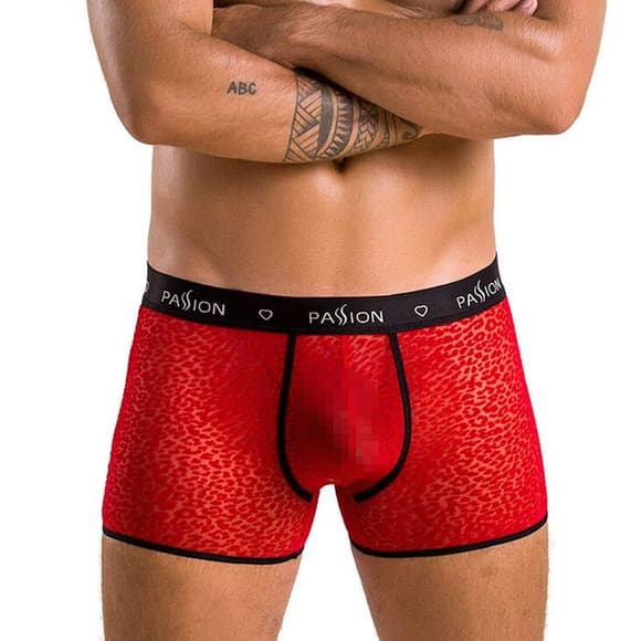 Мужские прозрачные боксеры Passion 046 SHORT PARKER XXL/XXXL Red, сетка, под леопард