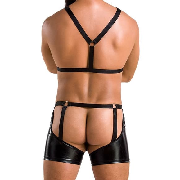 Комплект эротического мужского белья Passion 047 SET JOHN S/M Black, трусы, портупея