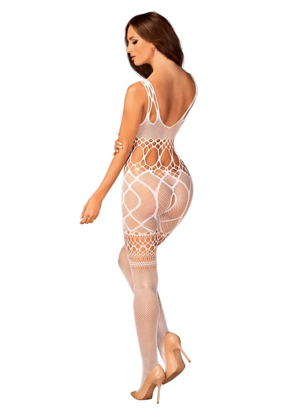 Сітчастий бодістокінг з імітацією топа та шортів Obsessive Bodystocking G330 XL/XXL, white, з доступ