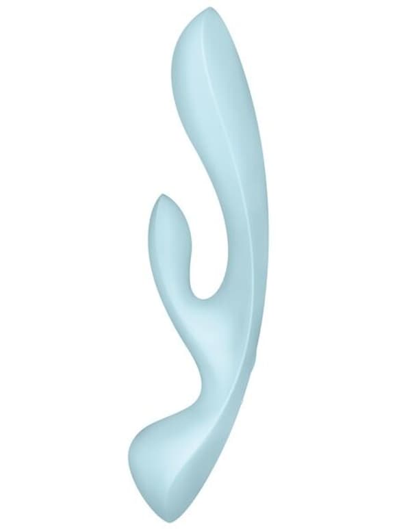 Двосторонній вібратор-кролик Satisfyer Triple Oh Light Blue, 3 мотори, руків’я-масажер