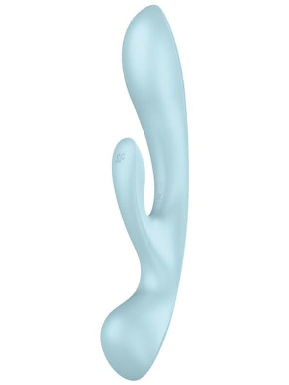 Двосторонній вібратор-кролик Satisfyer Triple Oh Light Blue, 3 мотори, руків’я-масажер