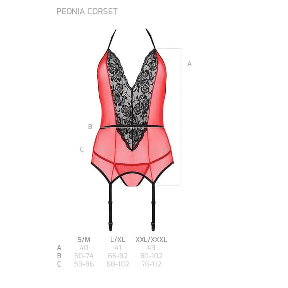 Корсет с пажами для чулок Passion PEONIA CORSET S/M red, стринги