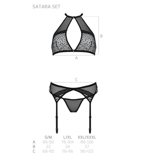 Комплект белья Passion SATARA SET S/M red, топ, пояс для чулок, стринги