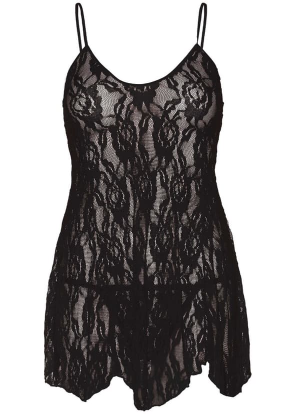 Сорочка беби-долл Leg Avenue Rose Lace Flair Chemise Black, Queen Size