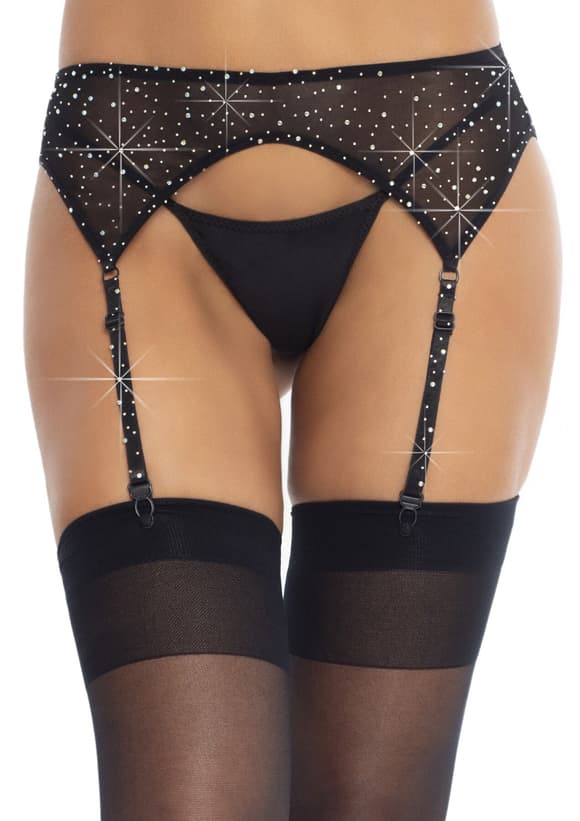 Пояс для чулок со стразами Leg Avenue Rhinestone Garterbelt Black One Size
