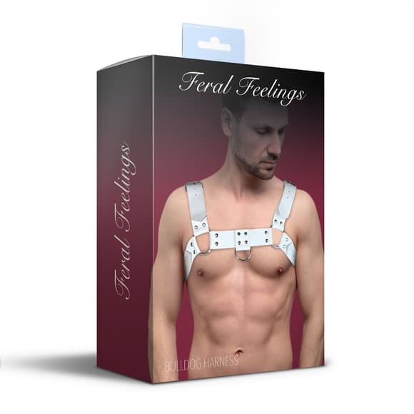 Мужская портупея на грудь из натуральной кожи Feral Feelings - Bulldog Harness White