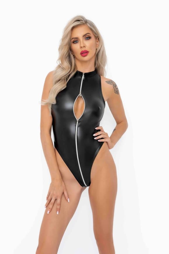 (SALE) Боді Noir Handmade F294 Powerwetlook bodysuit with front zipper - L