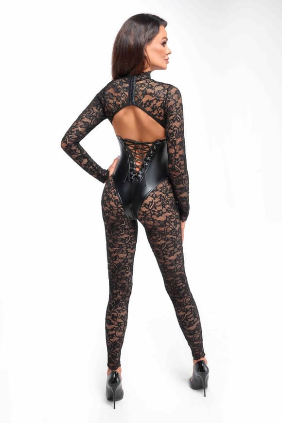 (SALE) Комбінезон Noir Handmade F299 Enigma lace catsuit with underbust bodice - M