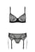 Комплект Passion LEAFA SET black, L/XL, кружево+сетка, бюстгальтер на косточках, стринги, пояс для чулок