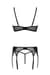 Комплект Passion LEAFA SET black S/M, кружево+сетка, бюстгальтер на косточках, стринги, пояс для чулок