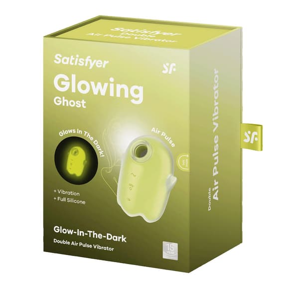 Вакуумный клиторальный стимулятор с вибрацией Satisfyer Glowing Ghost Yellow, светится в темноте