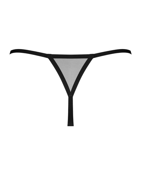 Трусики-стринги Obsessive Novenes crotchless thong, XS/S, сетка, стрепы, украшение со стразами, откр