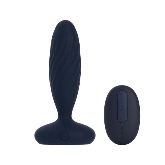 Анальная смарт-вибропробка с пульсацией Svakom Jordan Navy Blue, пульт ДУ