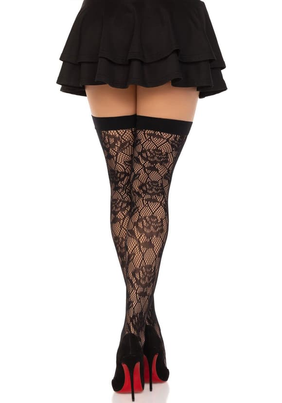 Чулки Leg Avenue Wild rose net thigh highs One Size