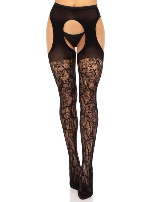 Чулки Leg Avenue Eyelet lace suspender hose Black One Size