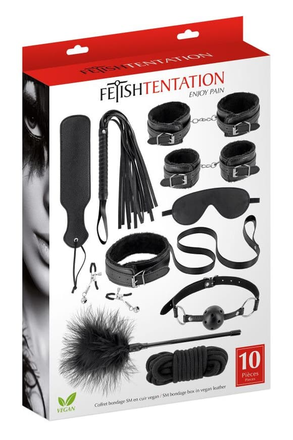 Набор для BDSM Fetish Tentation SM Bondage Box in vegan leather 10pcs