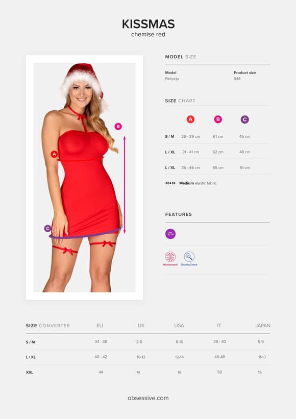 Сорочка Obsessive Kissmas chemise red L/XL