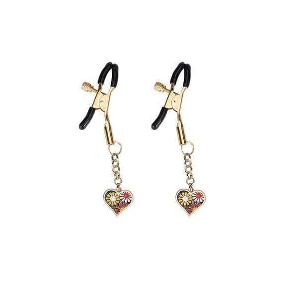 Зажимы для сосков Liebe Seele Nipple Clamps Gold Heart-shaped Flowers on Blue