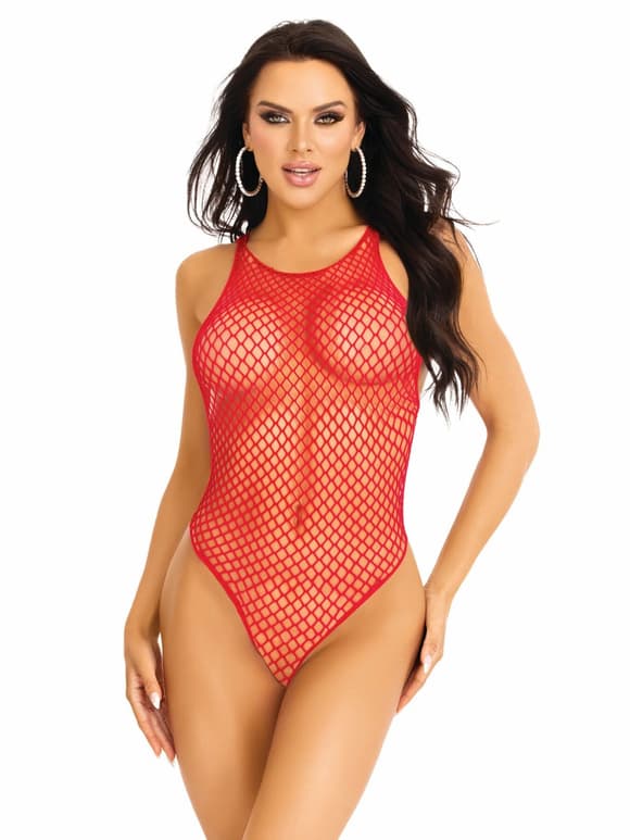 Боди-сетка Leg Avenue Net snap crotch tank bodysuit Red, One Size