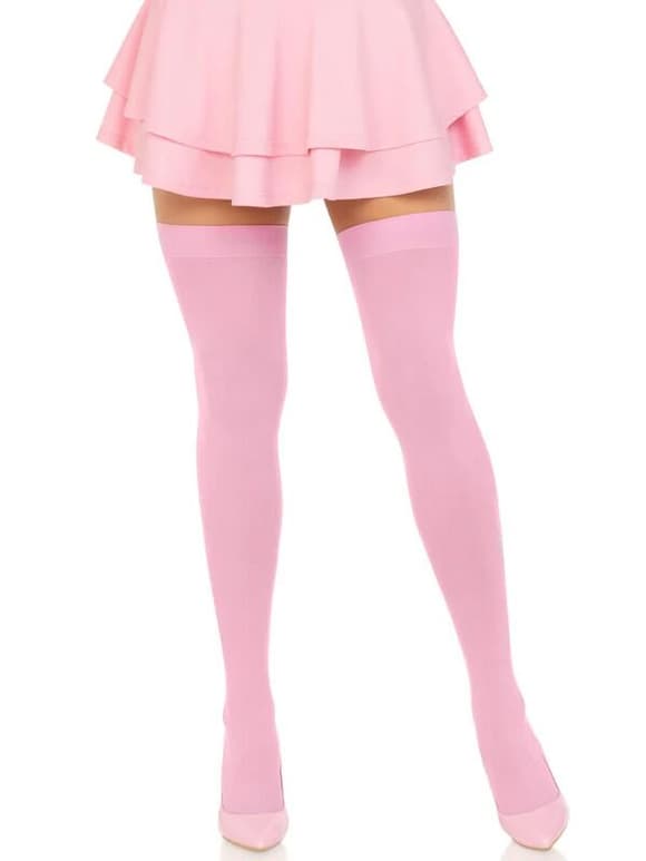 Плотные непрозрачные чулки Leg Avenue Opaque Nylon Thigh Highs Pink, One Size