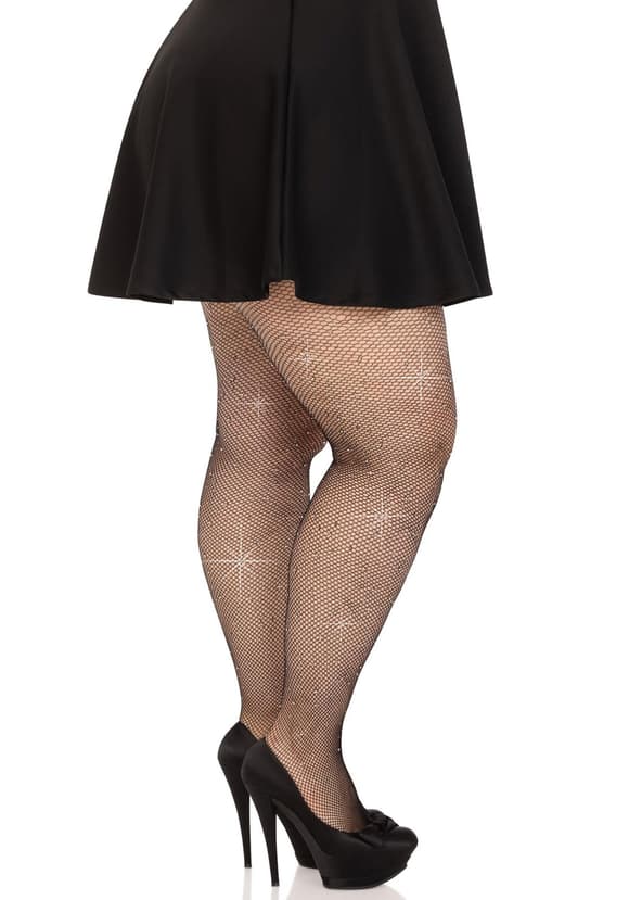 Колготки Leg Avenue Rhinestone micro net tights Plus size Black, мелкая сетка, стразы
