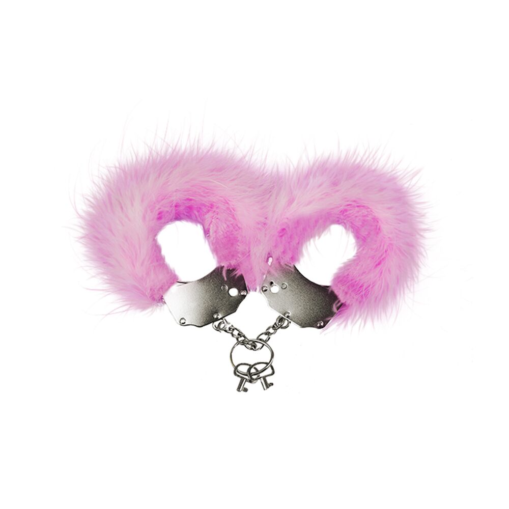 На�ручники металеві Adrien Lastic Handcuffs Pink з рожевою пухнастою обробкою