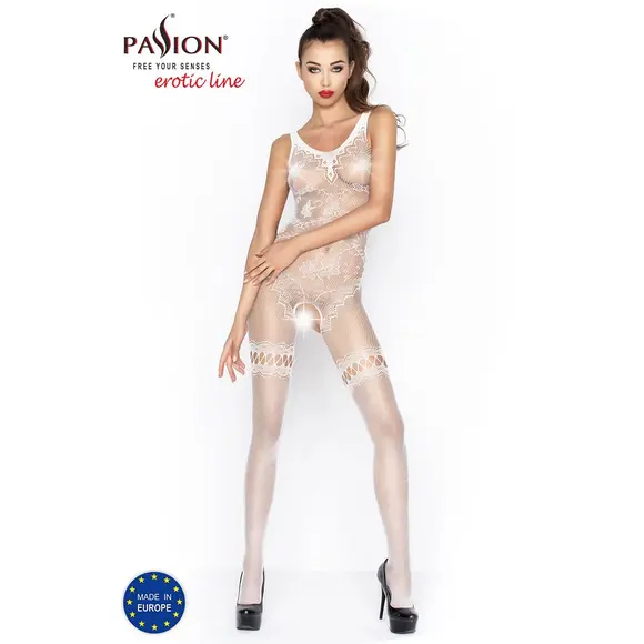 Бодістокінг Passion BS045 white, комбінезон, імітація панчох і боді