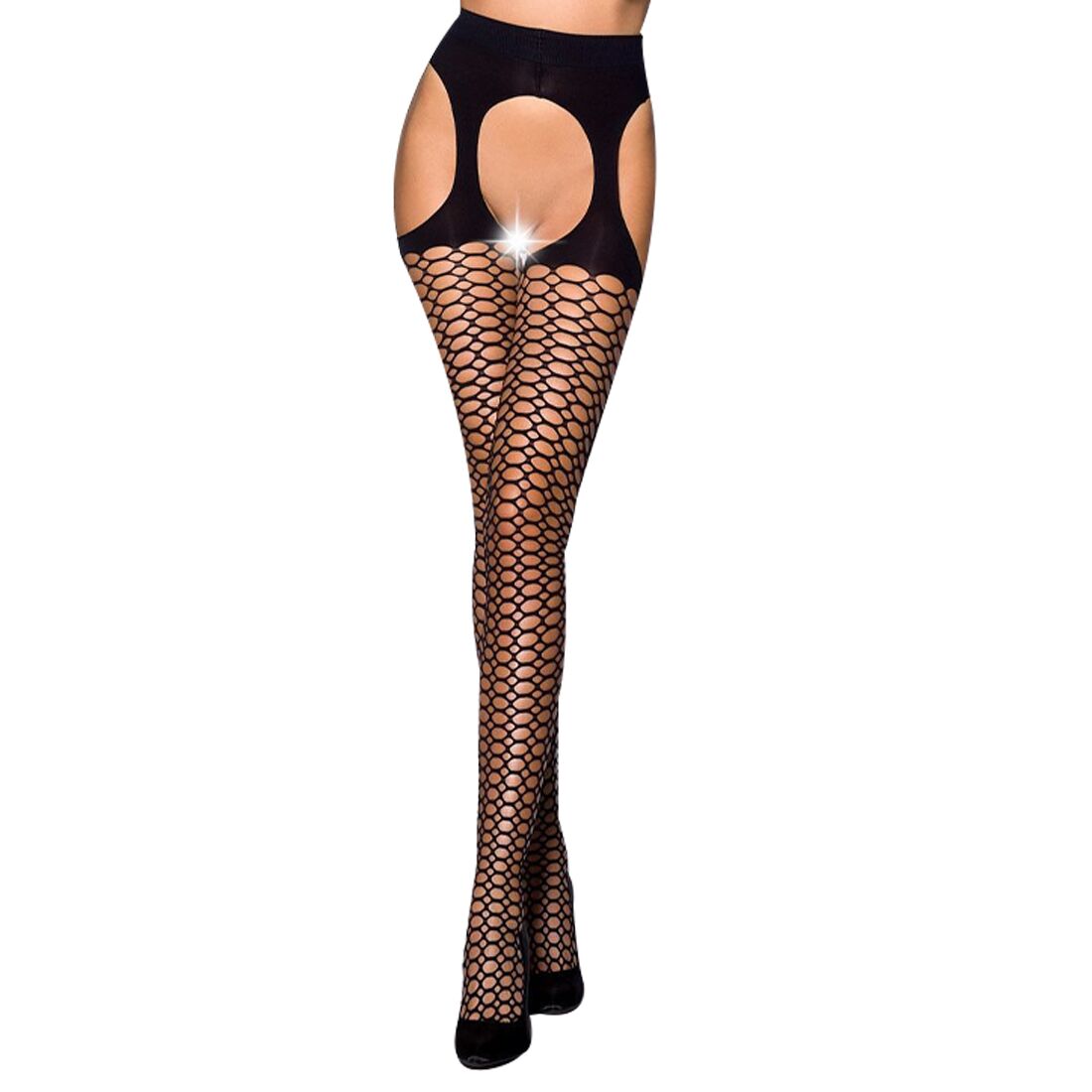 Эротические колготки Passion TIOPEN 004 3/4 (fishnet 40 den), black, имитация чулок и пояса