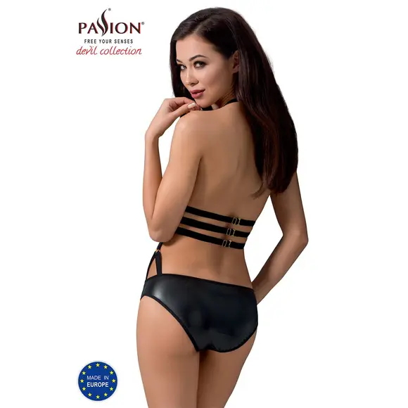 Сексуальне боді-монокіні Passion LAMIS BODY S/M black, стрепи, блискуча ламе