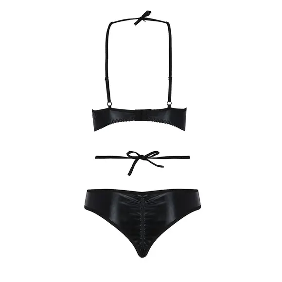 Комплект білизни Passion NAVEL SET black XXL/XXXL Black, трусики, ліф, мереживні та латексні вставки