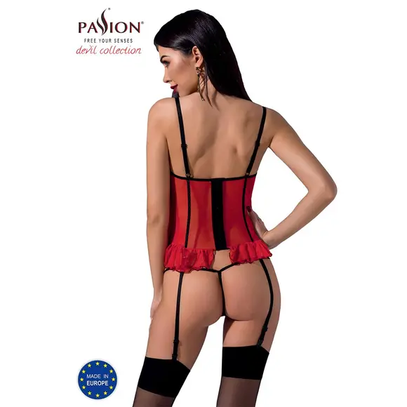 Корсет с открытой грудью CHERRY CORSET red L/XL - Passion Exclusive, трусики, пажи, стрэпы, оборочки